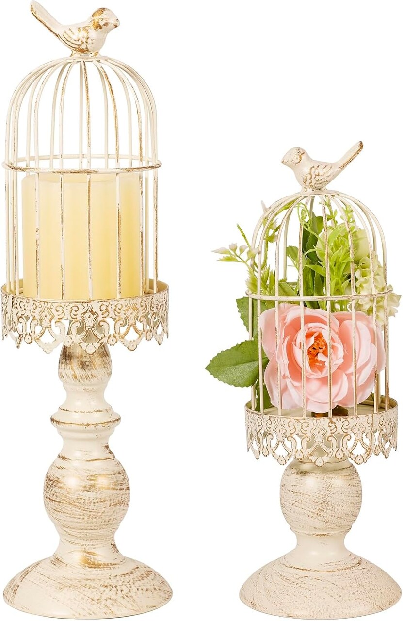 Pack of 2 Birdcage Candle Holders, Vintage Iron Wedding Centerpieces